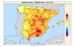 Anomalías de temperaturas en Julio 2015 - España - AEMET