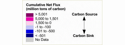 Figure 1: Cumulative net flux of carbon to the atmosphere from changes in land use, 1950–2000 [3]